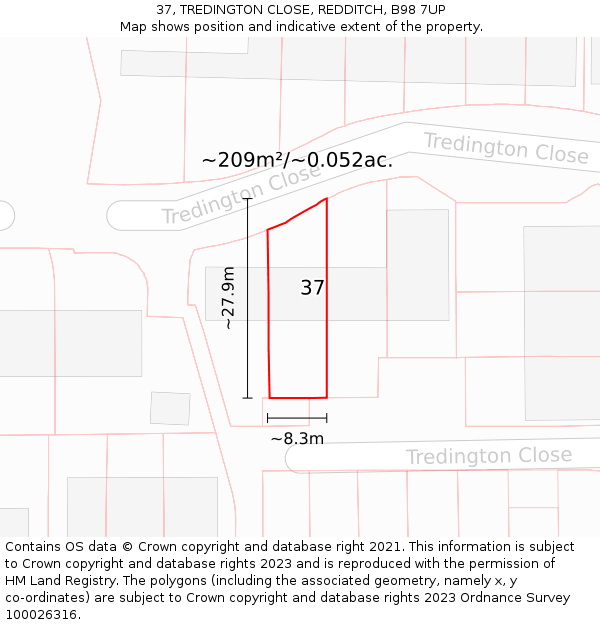 37, TREDINGTON CLOSE, REDDITCH, B98 7UP: Plot and title map