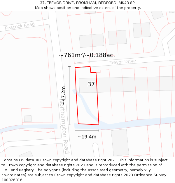 37, TREVOR DRIVE, BROMHAM, BEDFORD, MK43 8PJ: Plot and title map