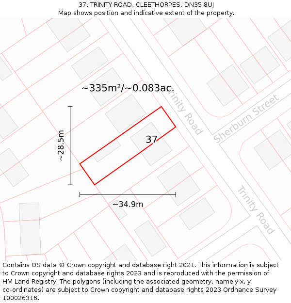 37, TRINITY ROAD, CLEETHORPES, DN35 8UJ: Plot and title map