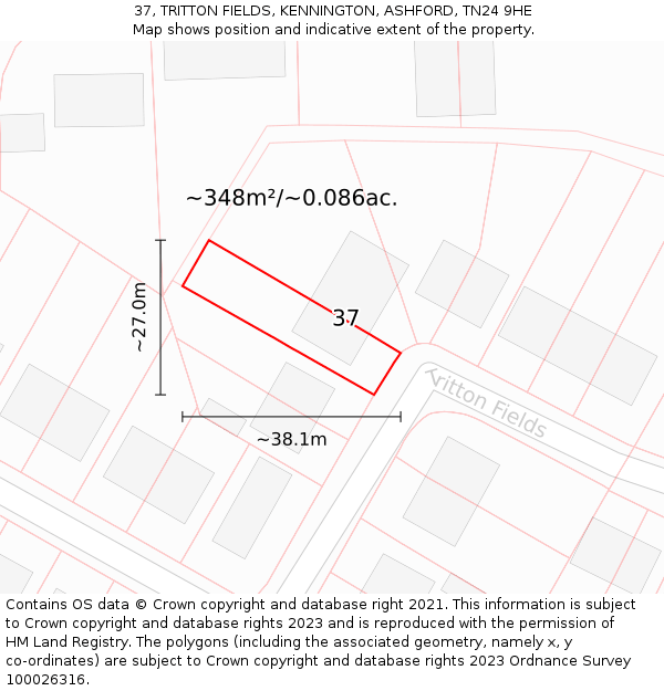 37, TRITTON FIELDS, KENNINGTON, ASHFORD, TN24 9HE: Plot and title map