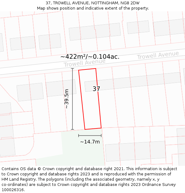 37, TROWELL AVENUE, NOTTINGHAM, NG8 2DW: Plot and title map