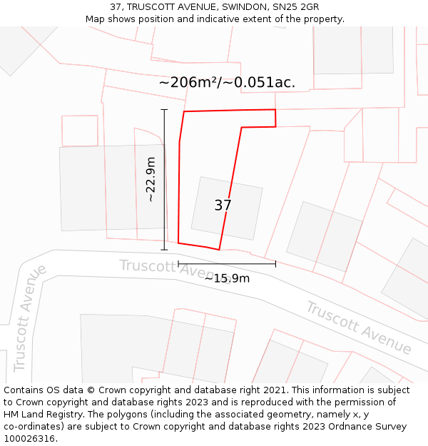 37, TRUSCOTT AVENUE, SWINDON, SN25 2GR: Plot and title map