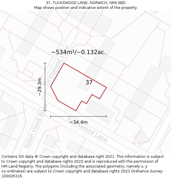 37, TUCKSWOOD LANE, NORWICH, NR4 6BD: Plot and title map