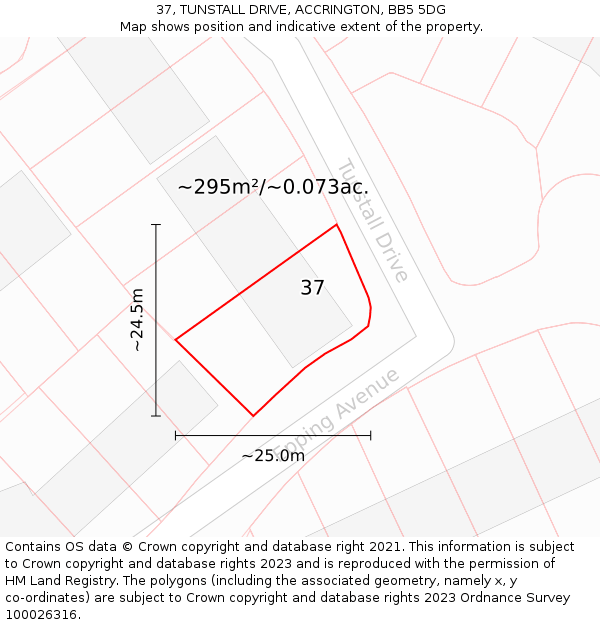 37, TUNSTALL DRIVE, ACCRINGTON, BB5 5DG: Plot and title map