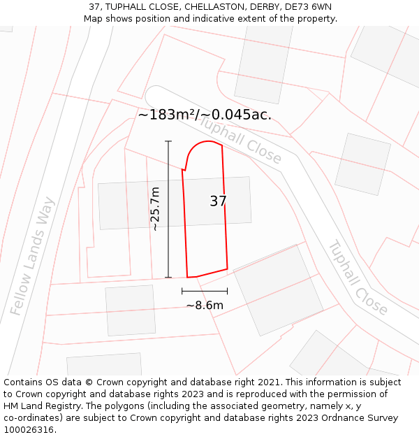 37, TUPHALL CLOSE, CHELLASTON, DERBY, DE73 6WN: Plot and title map