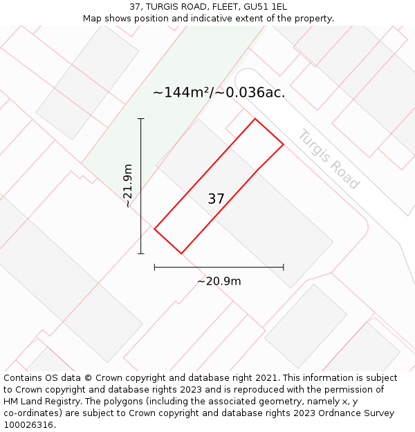 37, TURGIS ROAD, FLEET, GU51 1EL: Plot and title map