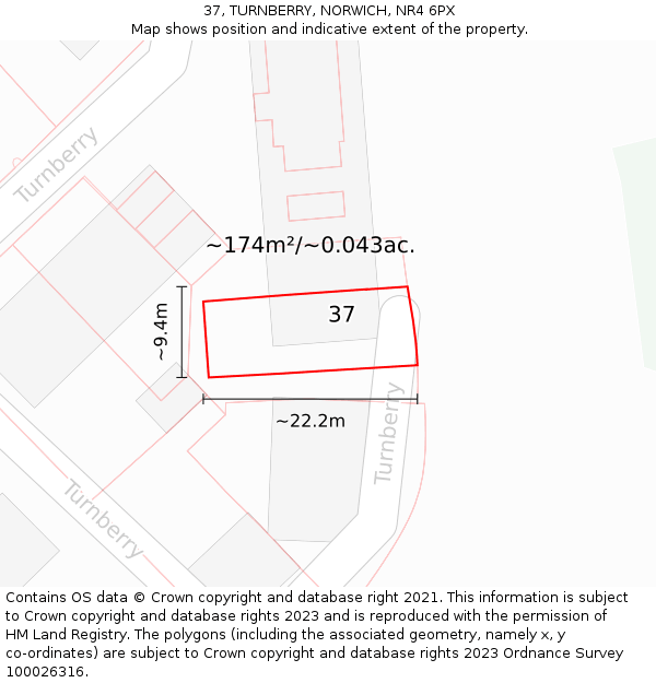 37, TURNBERRY, NORWICH, NR4 6PX: Plot and title map