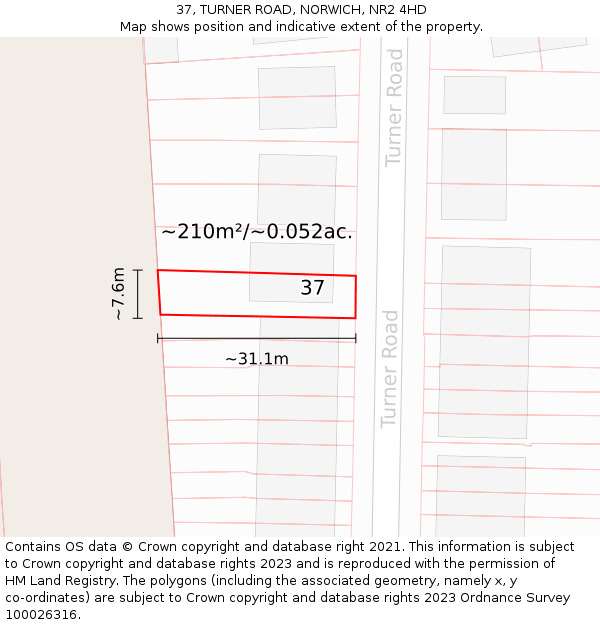 37, TURNER ROAD, NORWICH, NR2 4HD: Plot and title map
