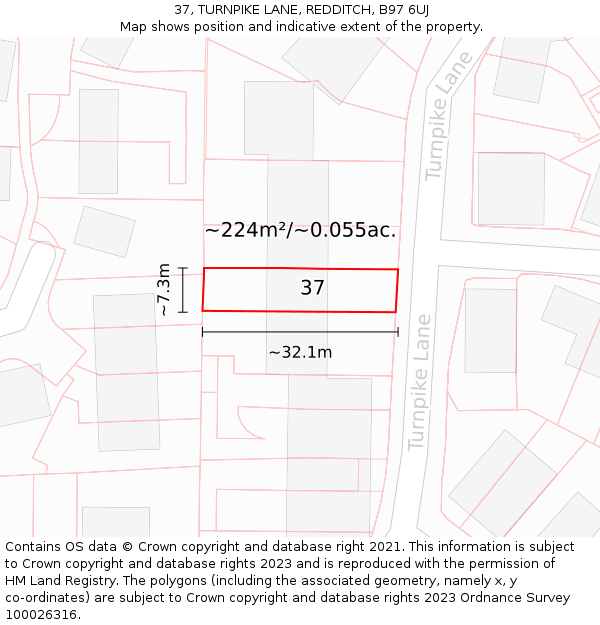 37, TURNPIKE LANE, REDDITCH, B97 6UJ: Plot and title map