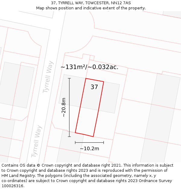 37, TYRRELL WAY, TOWCESTER, NN12 7AS: Plot and title map
