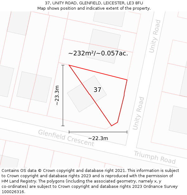 37, UNITY ROAD, GLENFIELD, LEICESTER, LE3 8FU: Plot and title map