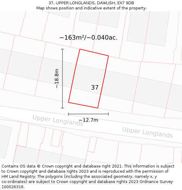 37, UPPER LONGLANDS, DAWLISH, EX7 9DB: Plot and title map