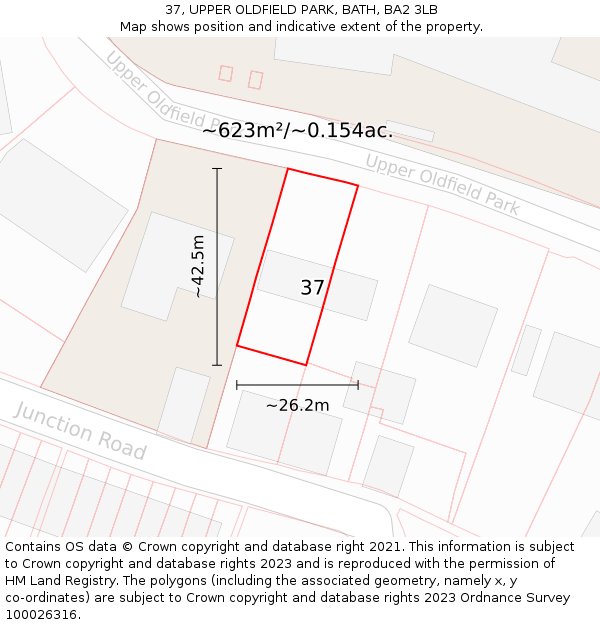 37, UPPER OLDFIELD PARK, BATH, BA2 3LB: Plot and title map