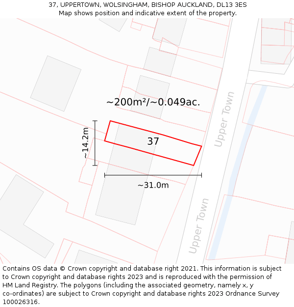 37, UPPERTOWN, WOLSINGHAM, BISHOP AUCKLAND, DL13 3ES: Plot and title map