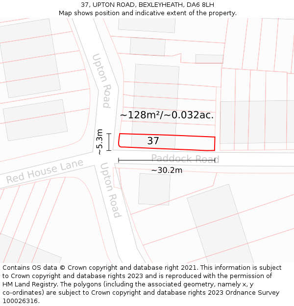 37, UPTON ROAD, BEXLEYHEATH, DA6 8LH: Plot and title map