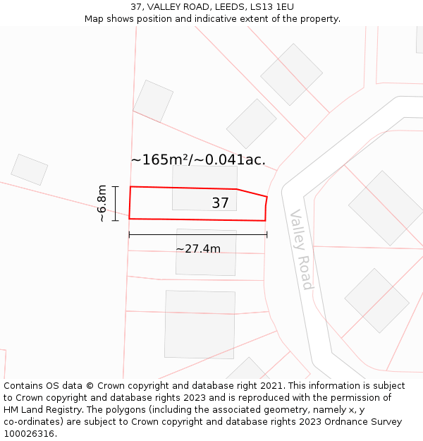 37, VALLEY ROAD, LEEDS, LS13 1EU: Plot and title map