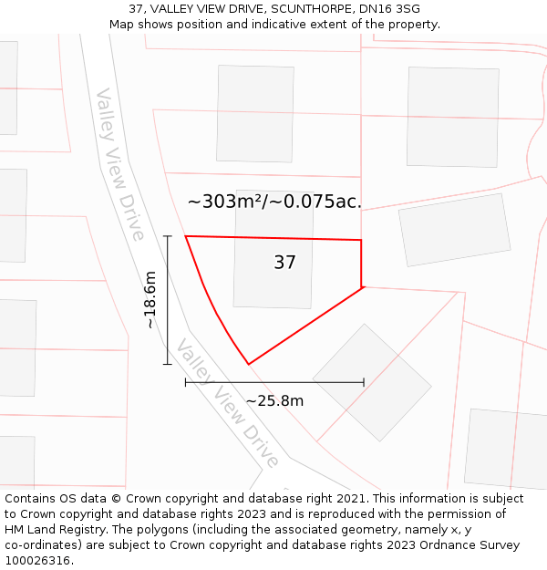 37, VALLEY VIEW DRIVE, SCUNTHORPE, DN16 3SG: Plot and title map