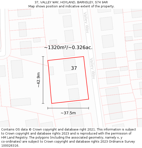 37, VALLEY WAY, HOYLAND, BARNSLEY, S74 9AR: Plot and title map