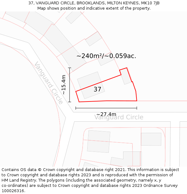 37, VANGUARD CIRCLE, BROOKLANDS, MILTON KEYNES, MK10 7JB: Plot and title map
