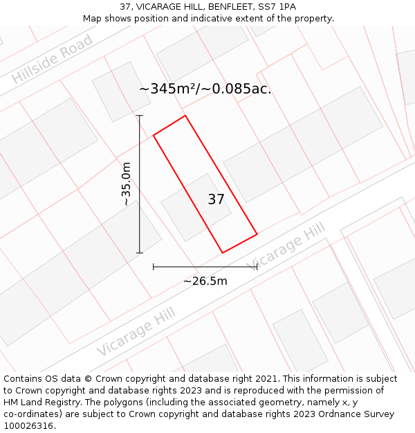 37, VICARAGE HILL, BENFLEET, SS7 1PA: Plot and title map
