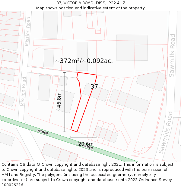 37, VICTORIA ROAD, DISS, IP22 4HZ: Plot and title map