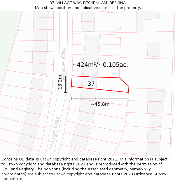 37, VILLAGE WAY, BECKENHAM, BR3 3NA: Plot and title map