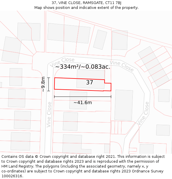 37, VINE CLOSE, RAMSGATE, CT11 7BJ: Plot and title map