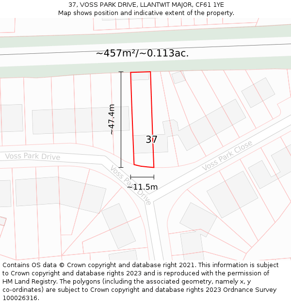 37, VOSS PARK DRIVE, LLANTWIT MAJOR, CF61 1YE: Plot and title map