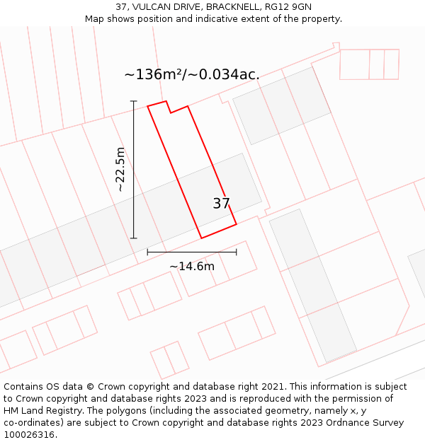 37, VULCAN DRIVE, BRACKNELL, RG12 9GN: Plot and title map