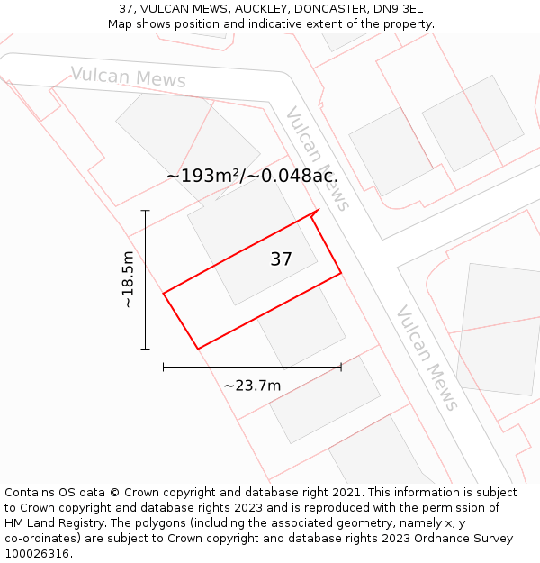 37, VULCAN MEWS, AUCKLEY, DONCASTER, DN9 3EL: Plot and title map