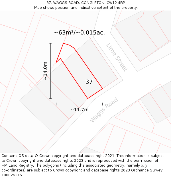 37, WAGGS ROAD, CONGLETON, CW12 4BP: Plot and title map