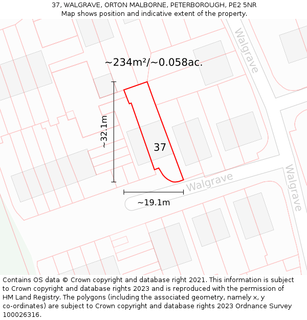 37, WALGRAVE, ORTON MALBORNE, PETERBOROUGH, PE2 5NR: Plot and title map