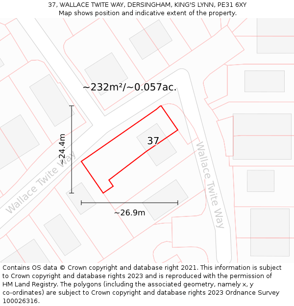 37, WALLACE TWITE WAY, DERSINGHAM, KING'S LYNN, PE31 6XY: Plot and title map