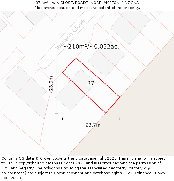 37, WALLWIN CLOSE, ROADE, NORTHAMPTON, NN7 2NA: Plot and title map