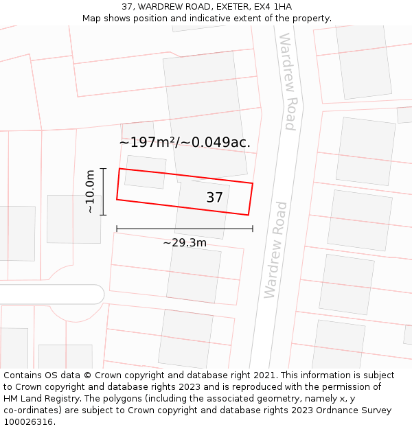 37, WARDREW ROAD, EXETER, EX4 1HA: Plot and title map
