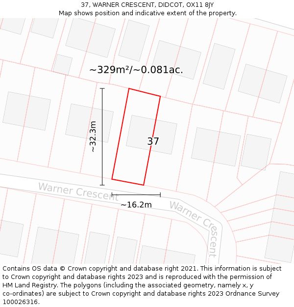 37, WARNER CRESCENT, DIDCOT, OX11 8JY: Plot and title map