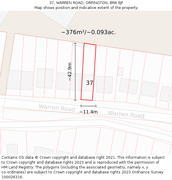 37, WARREN ROAD, ORPINGTON, BR6 6JF: Plot and title map