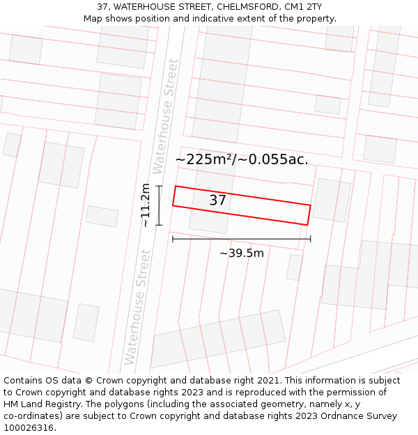 37, WATERHOUSE STREET, CHELMSFORD, CM1 2TY: Plot and title map