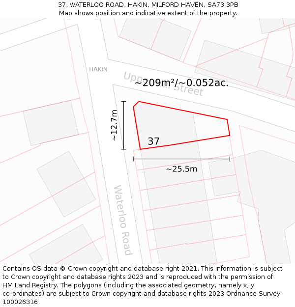37, WATERLOO ROAD, HAKIN, MILFORD HAVEN, SA73 3PB: Plot and title map