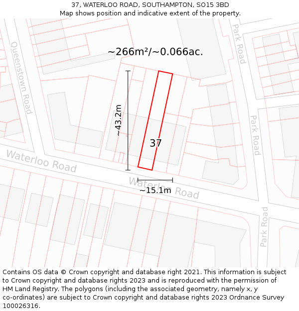 37, WATERLOO ROAD, SOUTHAMPTON, SO15 3BD: Plot and title map