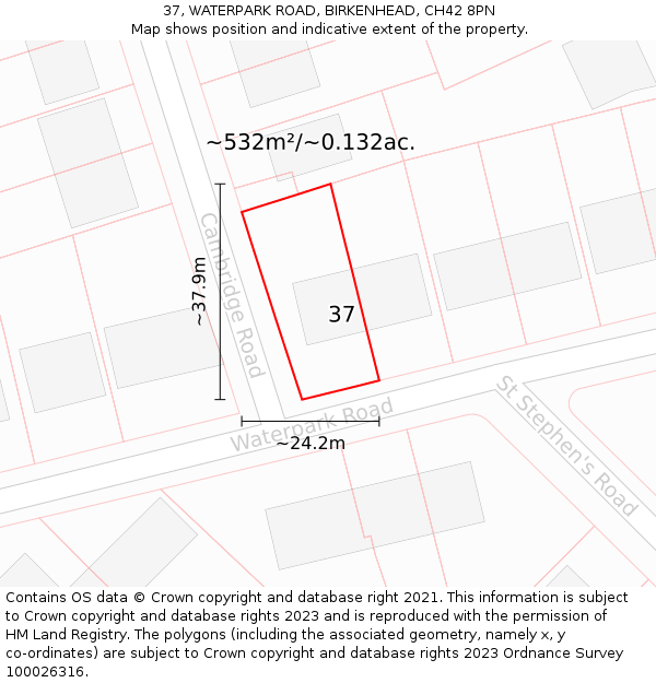 37, WATERPARK ROAD, BIRKENHEAD, CH42 8PN: Plot and title map