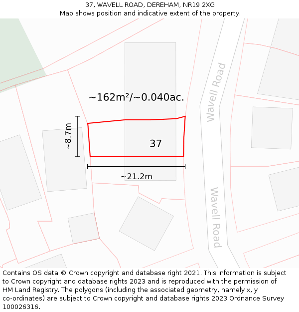 37, WAVELL ROAD, DEREHAM, NR19 2XG: Plot and title map