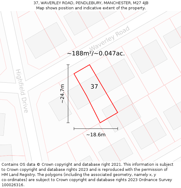 37, WAVERLEY ROAD, PENDLEBURY, MANCHESTER, M27 4JB: Plot and title map