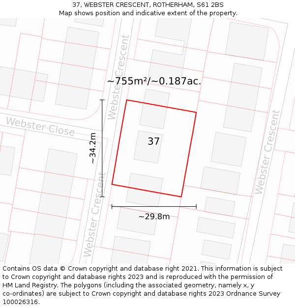 37, WEBSTER CRESCENT, ROTHERHAM, S61 2BS: Plot and title map