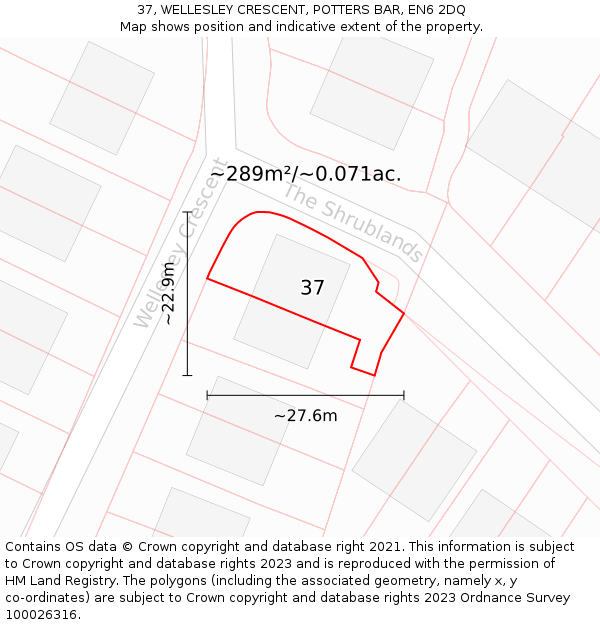 37, WELLESLEY CRESCENT, POTTERS BAR, EN6 2DQ: Plot and title map