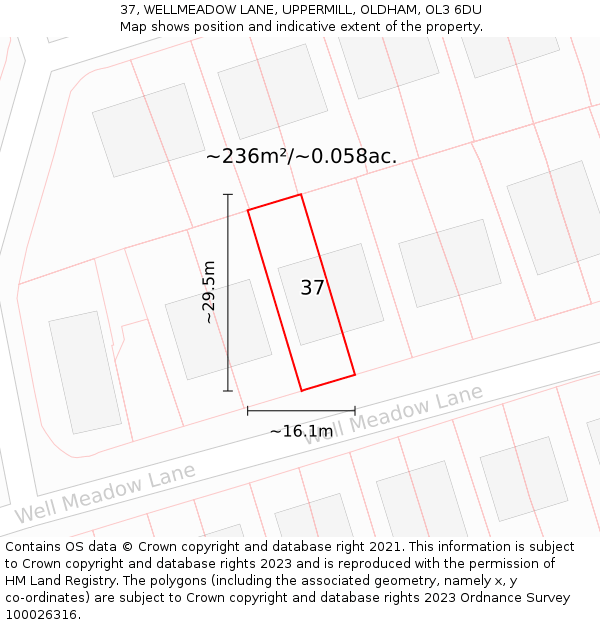 37, WELLMEADOW LANE, UPPERMILL, OLDHAM, OL3 6DU: Plot and title map