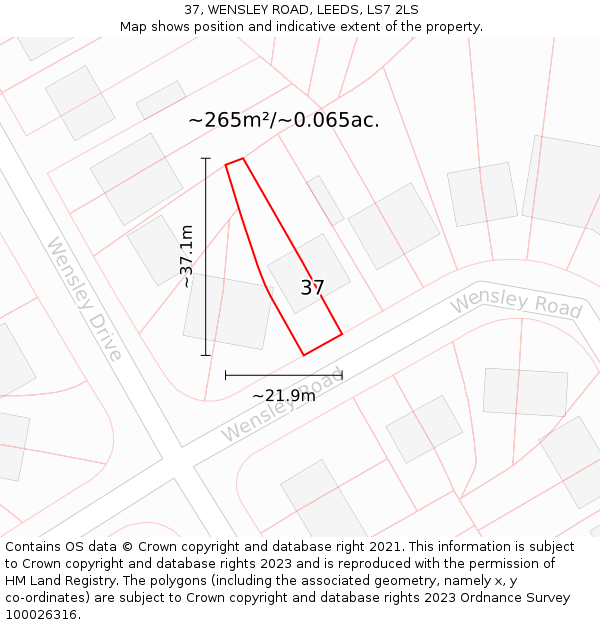 37, WENSLEY ROAD, LEEDS, LS7 2LS: Plot and title map