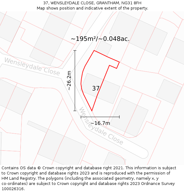37, WENSLEYDALE CLOSE, GRANTHAM, NG31 8FH: Plot and title map