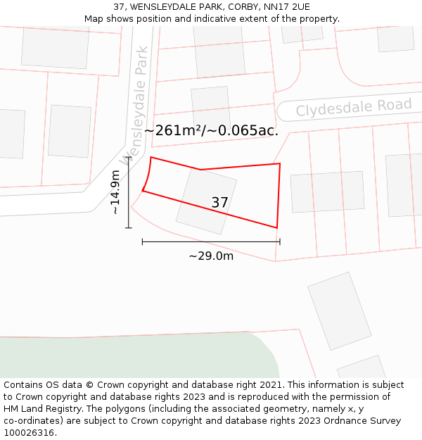 37, WENSLEYDALE PARK, CORBY, NN17 2UE: Plot and title map