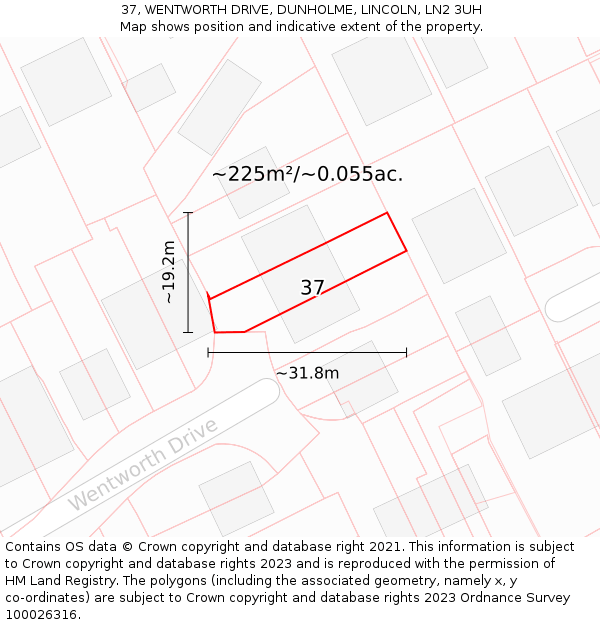 37, WENTWORTH DRIVE, DUNHOLME, LINCOLN, LN2 3UH: Plot and title map
